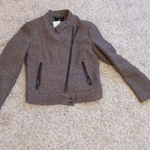 H&M brown wool blazer with zipper accents